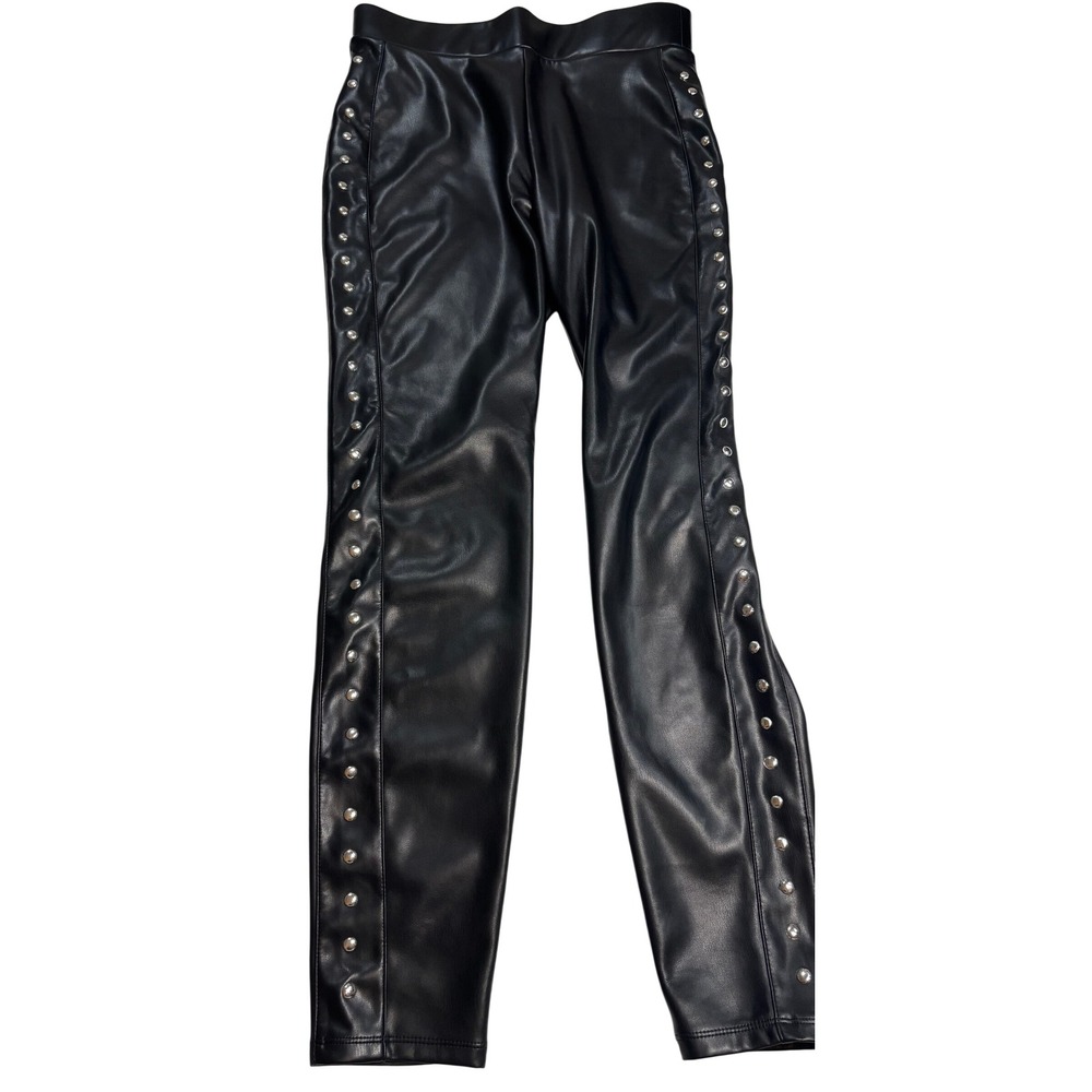 Bar III Faux Leather Leggings Women's Black Excellent Studded Side Seam Size Med